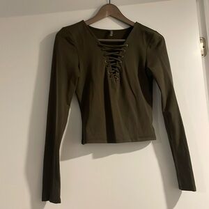 Olive green criss cross long sleeve top by Emma & Sam